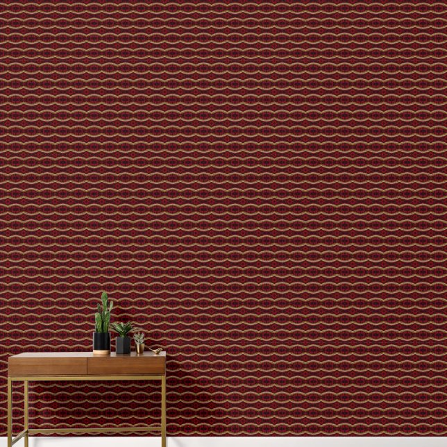 Red and gold geometric pattern tiny wallpaper (Hallway)