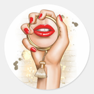 Red and Gold Glam Chic Classic Round Sticker