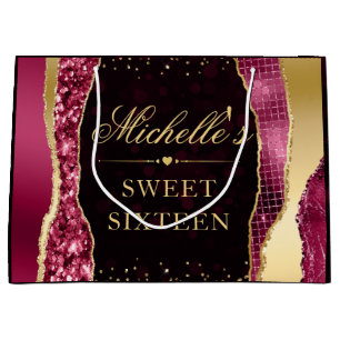 Red and Gold Glam Tears Bokeh Sweet Sixteen Large Gift Bag