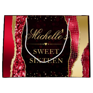 Red and Gold Glam Tears Bokeh Sweet Sixteen Large Gift Bag