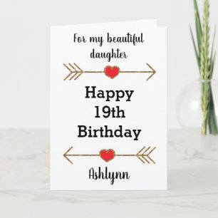 Red and Gold Glitter 19th Birthday Daughter Card