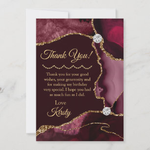 Red and Gold Glitter Agate Birthday Thank You Card