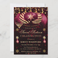 Red and Gold Glitter Baubles Sweet Sixteen