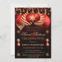 Red and Gold Glitter Baubles Sweet Sixteen