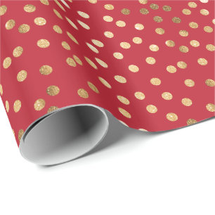 Red and Gold Glitter City Dots Gift Wrap