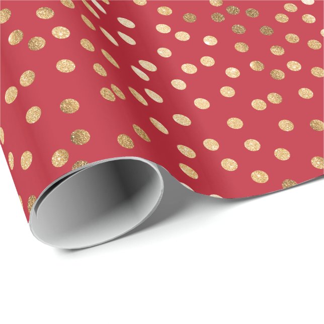 Red and Gold Glitter City Dots Gift Wrap (Roll Corner)