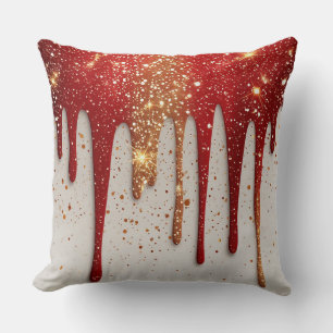 Red and Gold Glitter Dripping Cushion