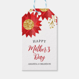 Red and Gold Glitter Floral Mother's Day Gift Tags