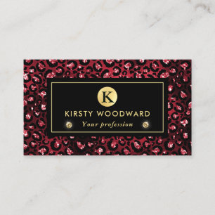 Red and Gold Glitter Glam Leopard Spots Pattern Business Card