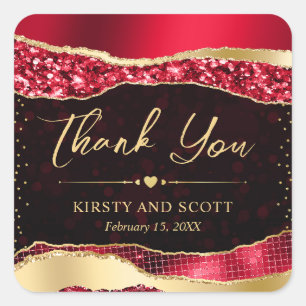 Red and Gold Glitter Glam Tears Wedding Square Sticker