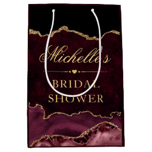 Red and Gold Glitter Marble Agate Bridal Shower Medium Gift Bag