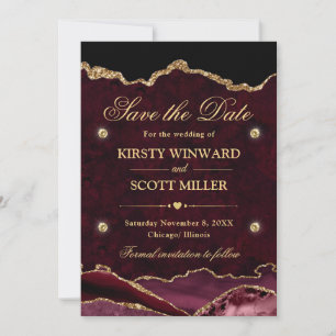 Red and Gold Glitter Marble Agate Save the Date