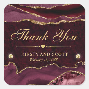 Red and Gold Glitter Marble Agate Wedding Square Sticker