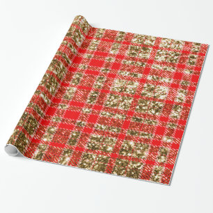 Red and Gold Glitter Plaid-05 Wrapping Paper