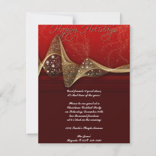 Red and Gold Glitter Ribbon Christmas Holiday Invitation