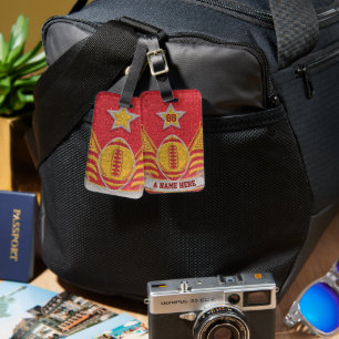Red and Gold Glitter School Football Team Colours  Luggage Tag