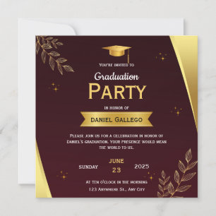 Red and Gold Graduation Party Flat Card
