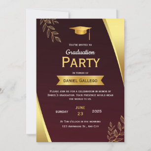 Red and Gold Graduation Party Invitation