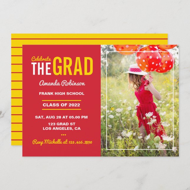 Red and Gold Graduation Party Invitation (Front/Back)