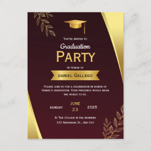Red and Gold Graduation Party Postcard