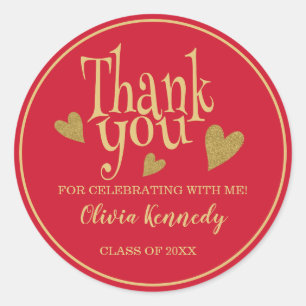 Red And Gold Graduation Party Thank You Classic Round Sticker