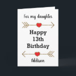Red and Gold Happy 13th Birthday Daughter Card<br><div class="desc">A daughter Happy 13th birthday card, which you can easily personalise with her name. Features glittery arrows with hearts. Inside this 13th birthday daughter card, it says "I hope you know how very special you are not only today, but every day. You sparkle and shine like no other! Happy Birthday!"...</div>