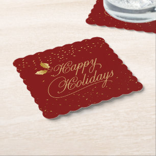 Red and Gold Happy Holidays Entertaining Paper Coaster