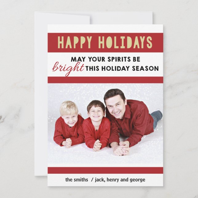 Red and Gold Happy Holidays Photocard Greetings Holiday Card (Front)