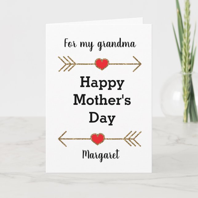 Red and Gold Happy Mother's Day Grandma Card (Front)