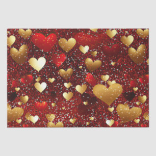 Red And Gold Hearts Tissue Paper