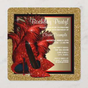 Red and Gold High Heels Birthday Party Invitation