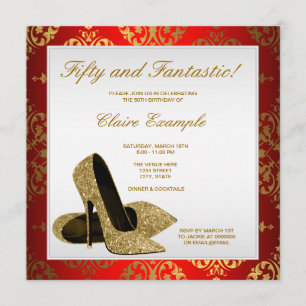 Red and Gold High Heels Womans 50th Birthday Invitation
