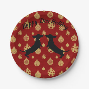Red and Gold Holiday Dachshund Paper Plates