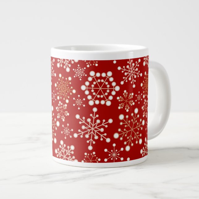 Red and Gold Holiday Pattern Large Coffee Mug (Front Right)