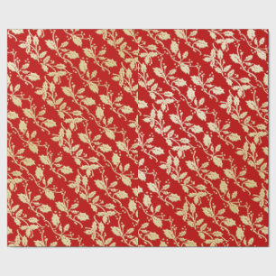 Red and Gold Holly Christmas Wrapping Paper