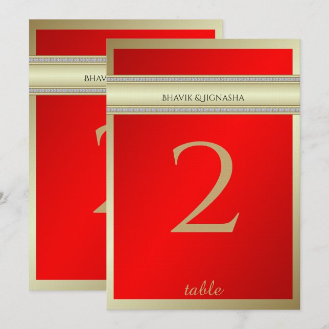 Red and Gold Indian Damask Table Number (Front/Back)