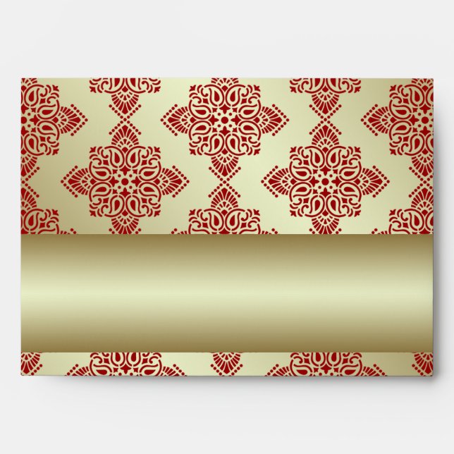 Red and Gold Indian Damask Wedding Envelope (Front)