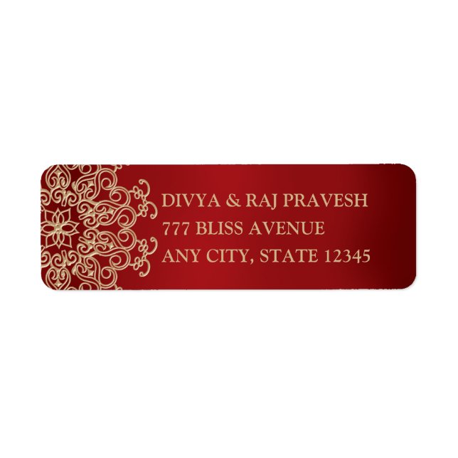 RED AND GOLD INDIAN INSPIRED ADDRESS LABELS (Front)