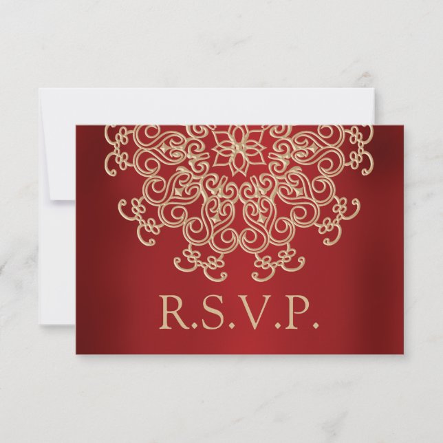 RED AND GOLD INDIAN RESPONSE RSVP CARD (Front)