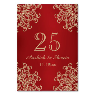 Red and Gold Indian Style Wedding Number Table Number