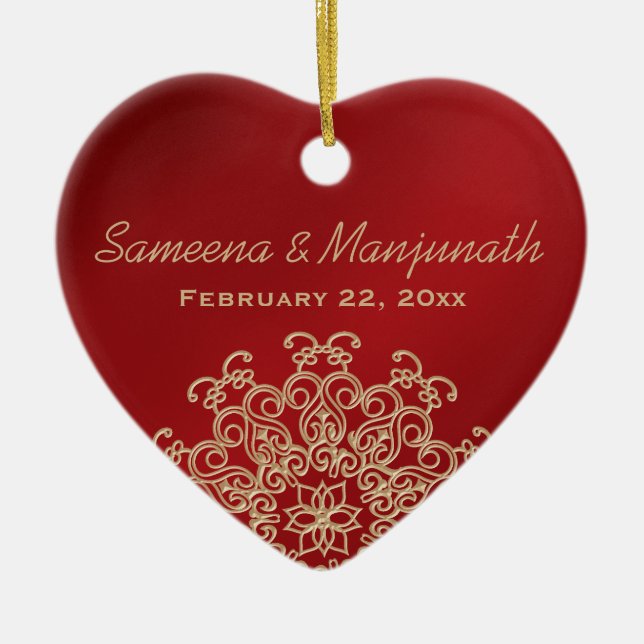 Red and Gold Indian Style Wedding Party Favour Ceramic Ornament (Front)