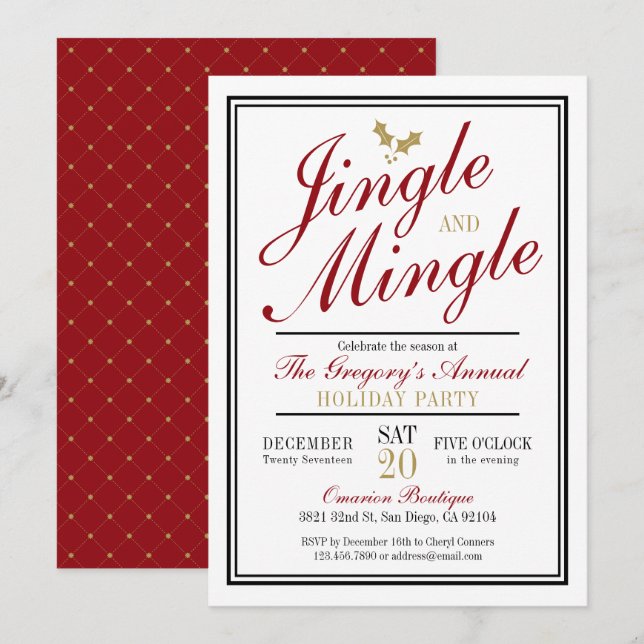 Red and Gold Jingle and Mingle Christmas Holiday Invitation (Front/Back)