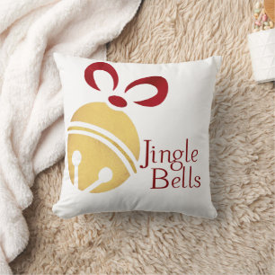Red and Gold Jingle Bells Fun Add Name Christmas Cushion