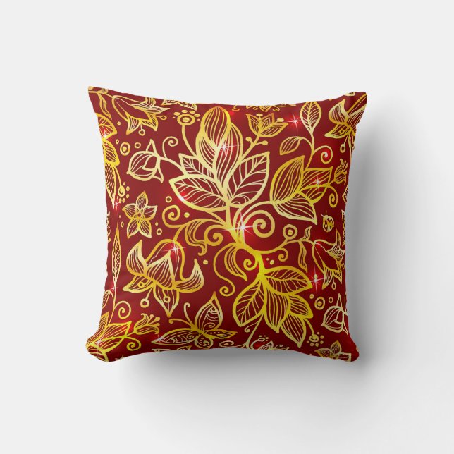 Red and Gold Leaf Accent Pillow (Front)