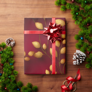 Red and Gold Leaf Wrapping Paper   Elegant Holiday
