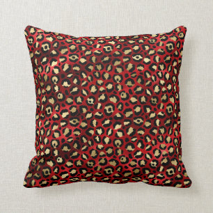 Red and Gold Leopard Print Cushion