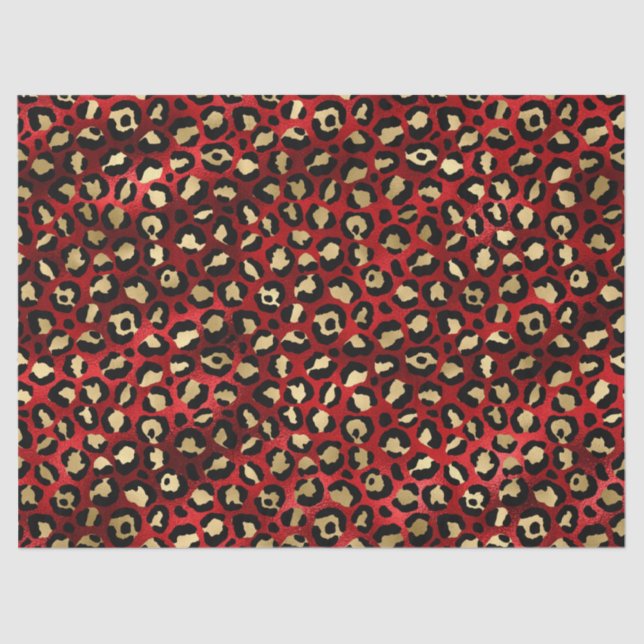 Red and Gold Leopard Print Decoupage Tissue Paper (Front)