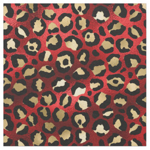 Red and Gold Leopard Print Fabric