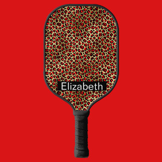 Red and Gold Leopard Print Personalised Pickleball Paddle