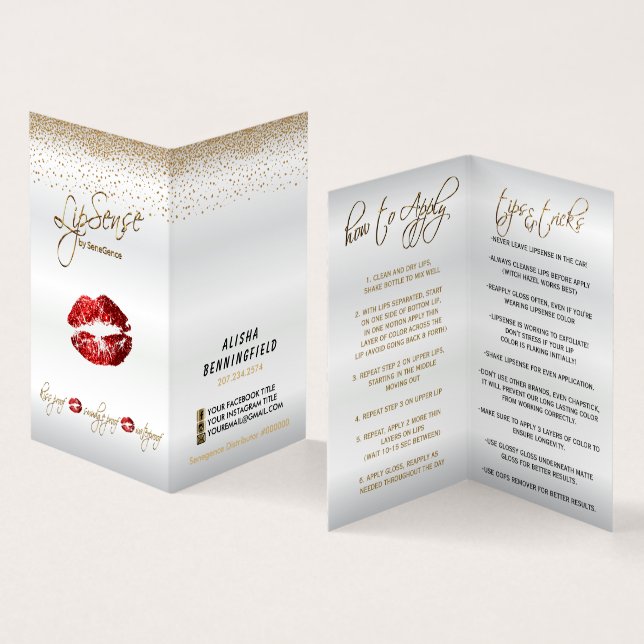 Red and Gold Lip Instructions Business Card (Inside and Outside)